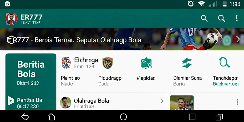 Tampilan antarmuka ER777 dengan berita olahraga bola terkini.