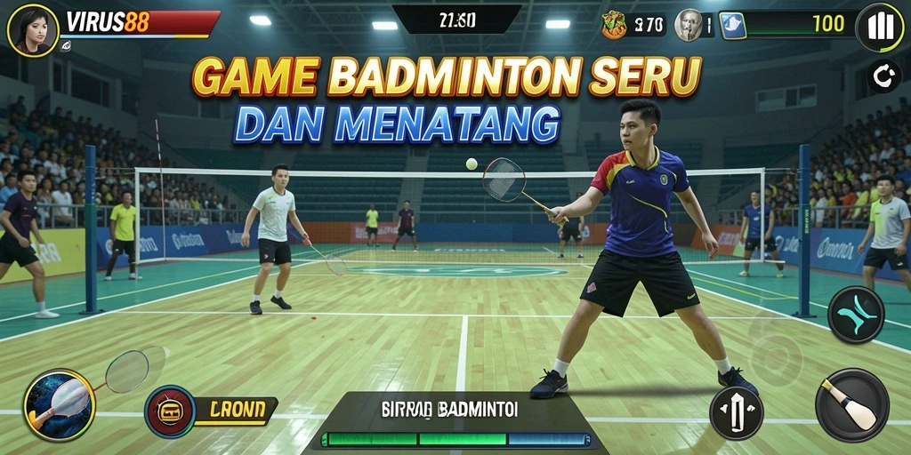 Tampilan gameplay VIRUS88 dengan aksi Badminton yang seru.